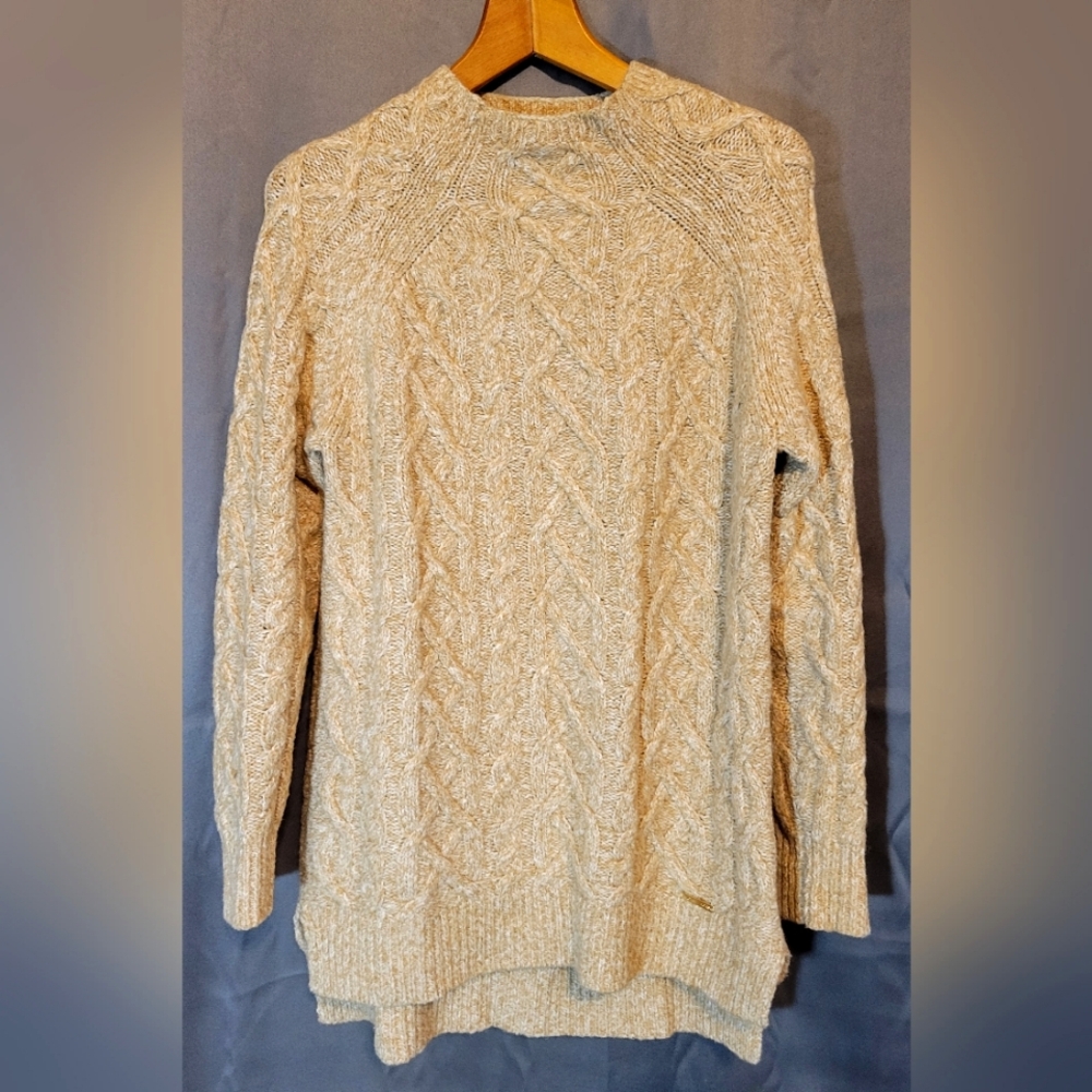 Michael Kors Women's Warm Tan and Cream Chunky Knit Crew Neck Sweater Size M EUC